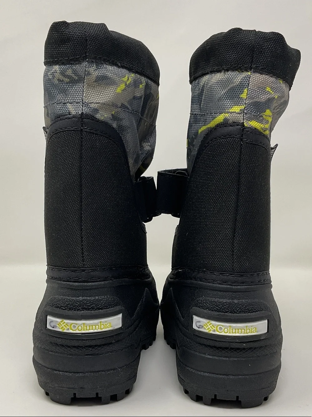 Columbia Kids Black and Neon Yellow Waterproof Snow Boots Size 6